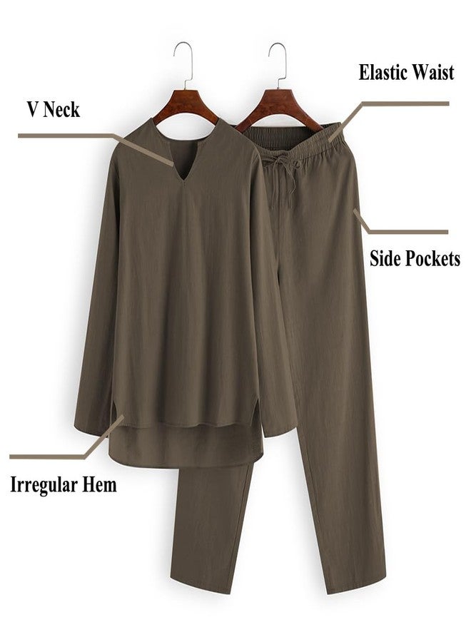 COOFANDY Men's Linen Suits 2 Piece Summer Beach Outfits V Neck Shirt Drawstring Pants Sets - Image 5